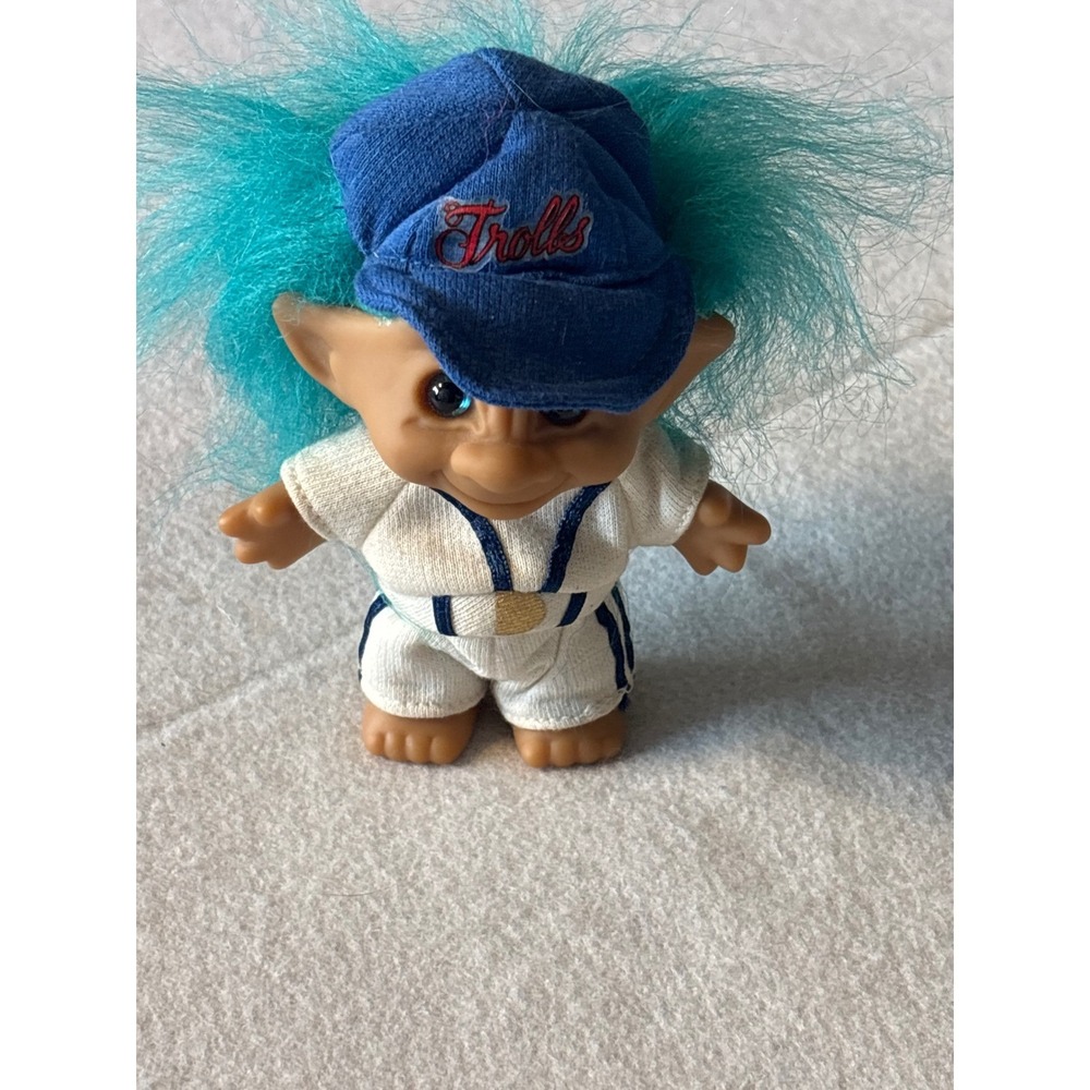 Vintage Ace Novelty Trolls Doll Blue Hair Baseball Cap Sport Outfit